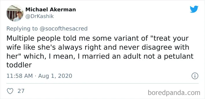 Someone Asks People To Share The Worst Marriage Advice They've Gotten, And They Deliver (30 Tweets)