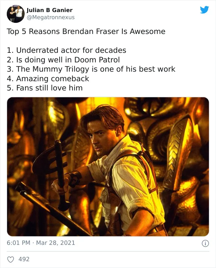 The Internet Just Made Brendan Fraser Go Viral Simply For Being Awesome, And Here Are 30 Of The Best Tweets