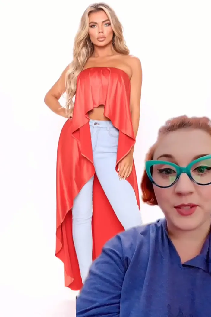 Esta prenda es para personas de talla grande y de talla normal, pero solo pude encontrar a la modelo de talla normal… de cualquier manera, parece una sábana