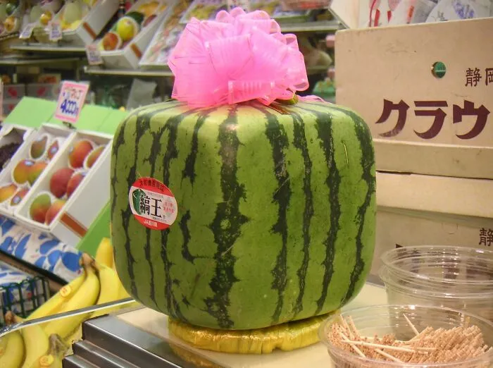 Puedes encontrar sandías en forma de cubo en las tiendas japonesas