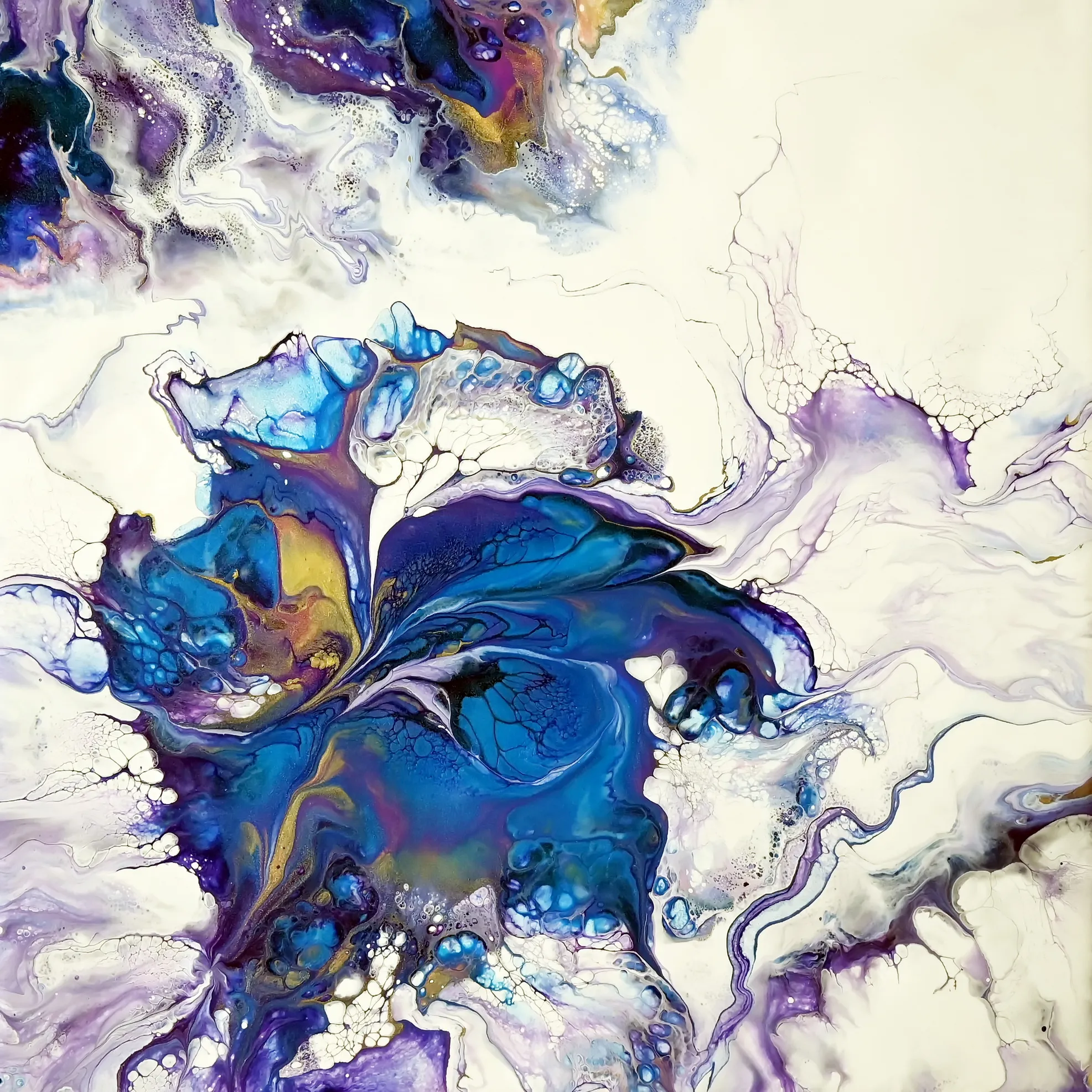 Enzian Flower ~ Painting With Marbles And Mouth Blow ~ Painting Without Brush ~  Fluid Art