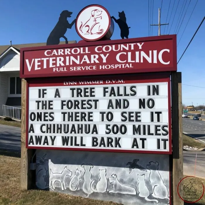 20 Divertidos carteles frente a esta clínica veterinaria que te harán sonreír