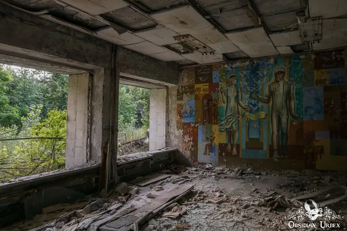 Soviet Space-Themed Mural Inside The Pripyat Post Office