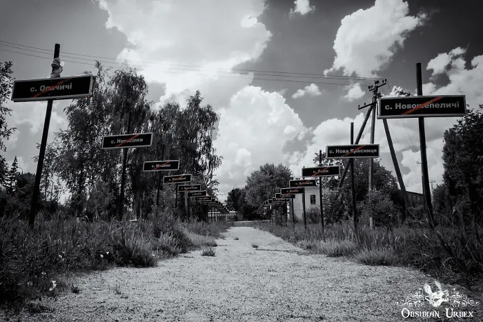 Collection Of Memorial Signs, Listing The Former Towns Of The Chernobyl Exclusion Zones