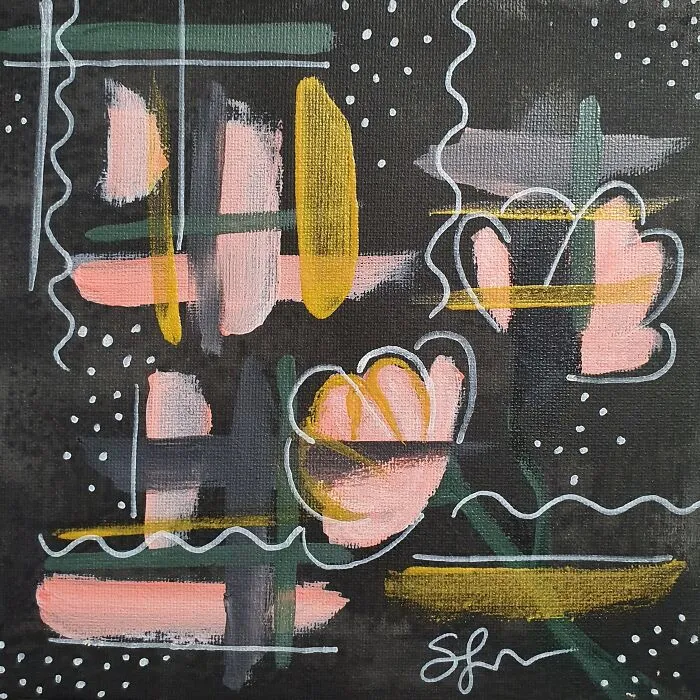Abstract Painting With Flowers