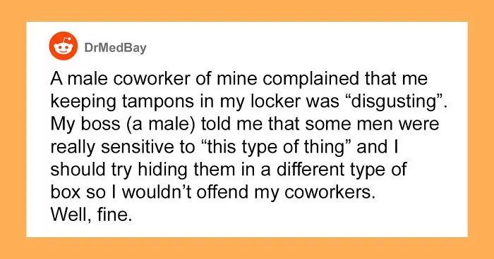 Male Colleague Complains About Seeing A ‘Disgusting’ Tampon Box In Woman’s Locker, So She Makes The Box Look Even More ‘Extra’