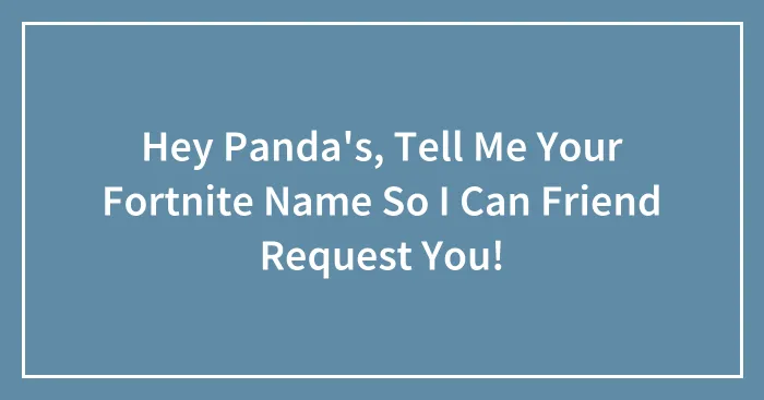 Hey Panda's, Tell Me Your Fortnite Name So I Can Friend Request You!