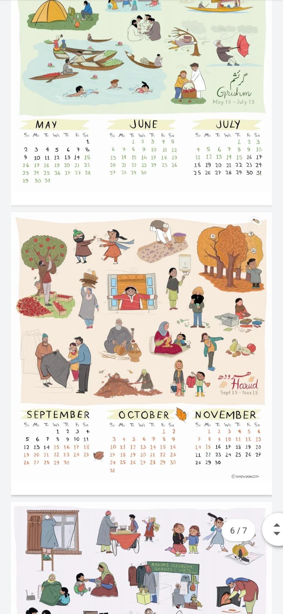 Calendar Showing The Life In 6 Seasons Of Kashmir