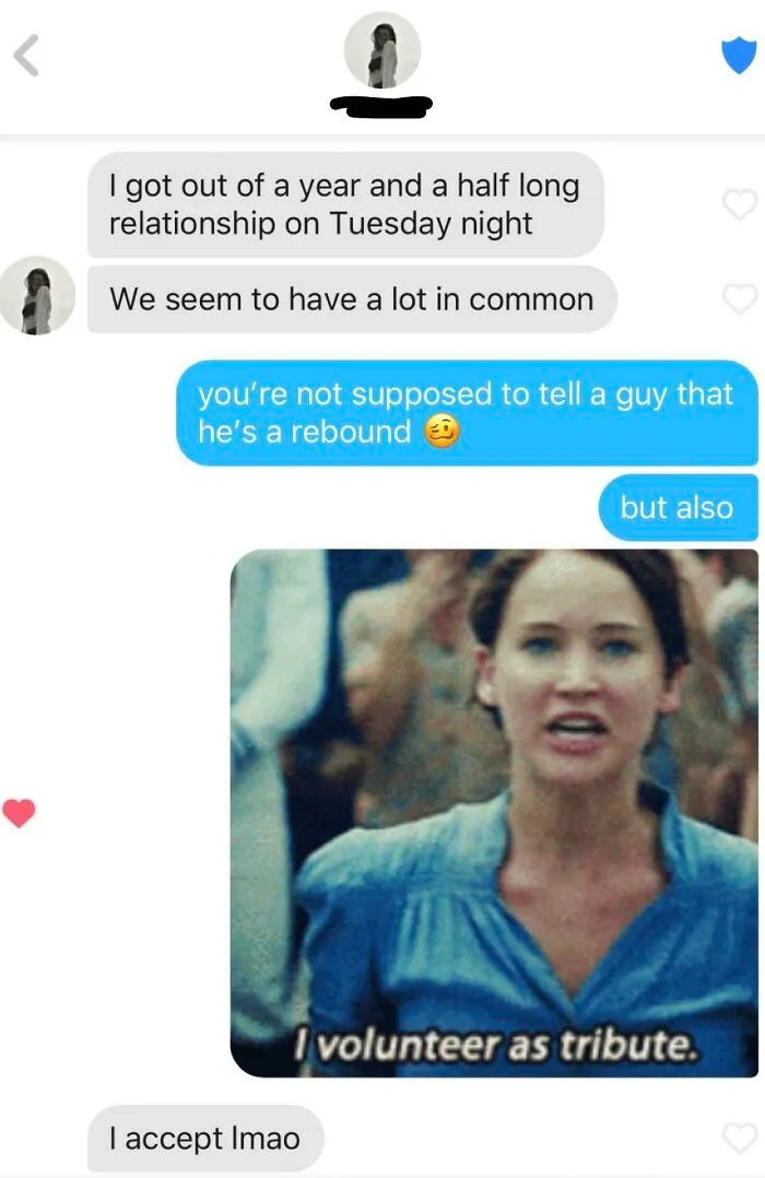 Tinder chat screenshot of people talking about breakups 