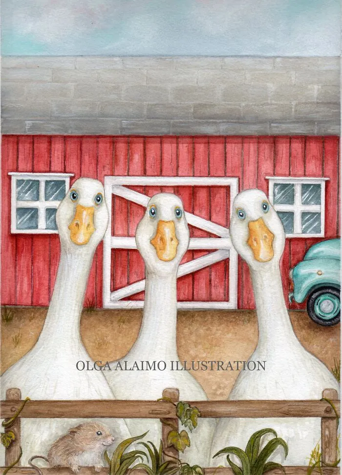 Farm. Curious Geese