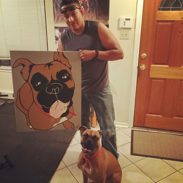 Mi vecino pintó a mi perro para mí y mi hermano sin ninguna razón. Nos encanta