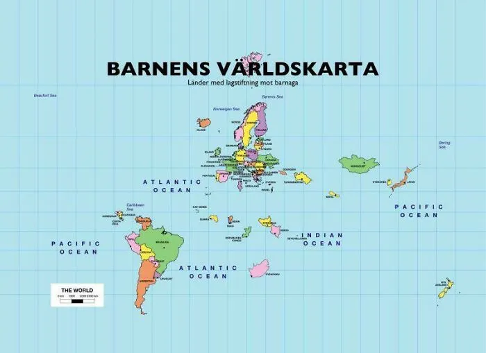 Children’s Map Of The World (Only Shows Countries Where Smacking Children Is Illegal)
