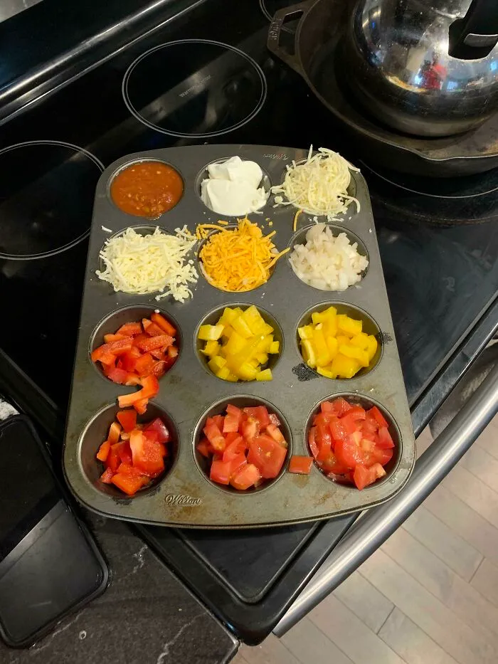 Don't Want To Mess Up 10 Bowls For Tacos? Use Muffin Tins!