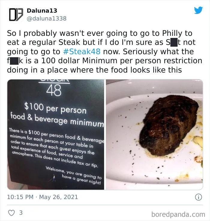 Steakhouse Puts Up A Sign That Asks Customers To Spend $100 Per Person Minimum, Gets Roasted Like Steak