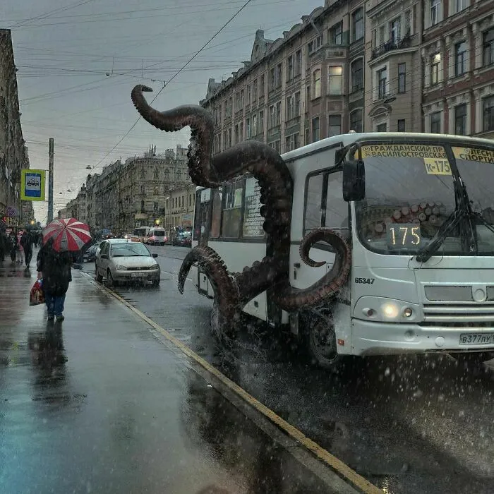 30 Unexpected Photo Manipulations Of Russian Streets Filled With Gigantic Animals By Vadim Solovyev (New Pics)
