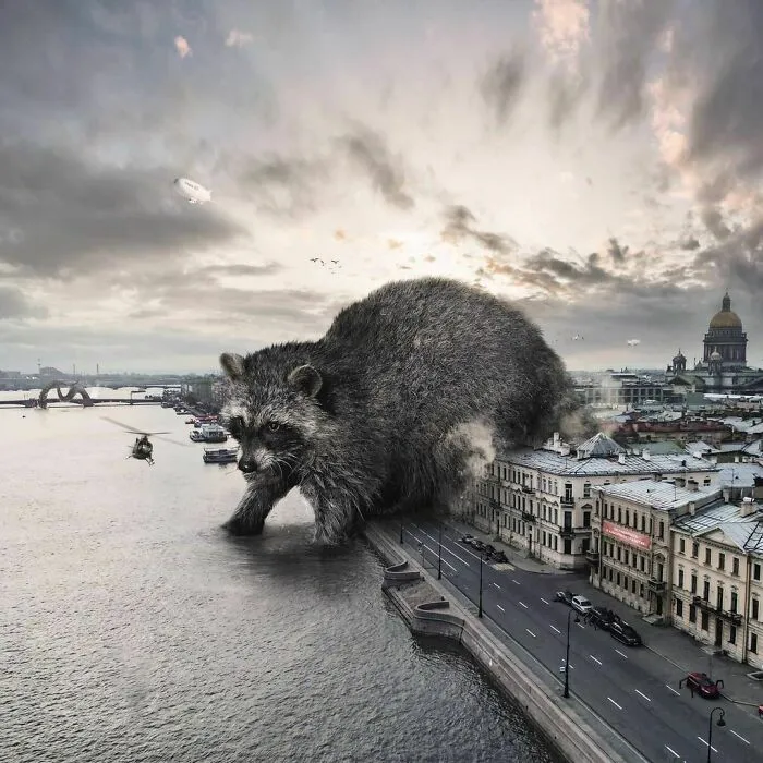 30 Unexpected Photo Manipulations Of Russian Streets Filled With Gigantic Animals By Vadim Solovyev (New Pics)