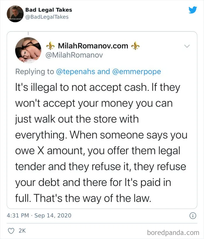 40 Times Overconfident People Gave "Law Advice" And Got Shamed By The "Bad Legal Takes" Twitter Account