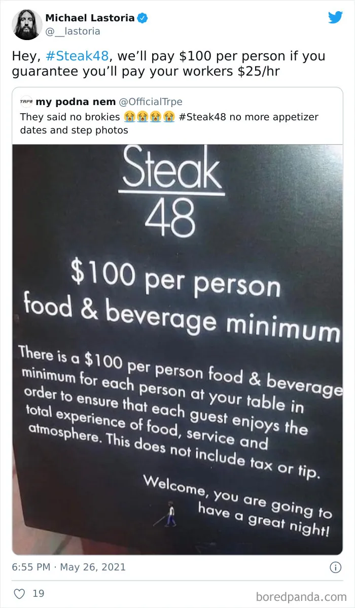 Steakhouse Puts Up A Sign That Asks Customers To Spend $100 Per Person Minimum, Gets Roasted Like Steak