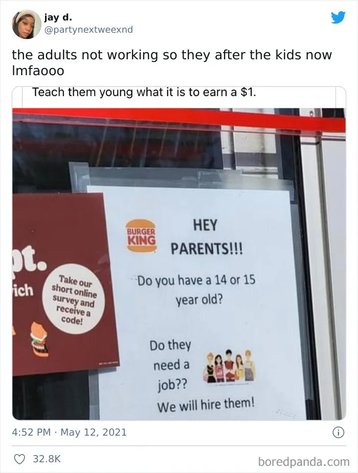Burger King Posts A Sign Asking Parents Of 14 And 15 Year Olds To Let Them Apply For Jobs And People Are Outraged