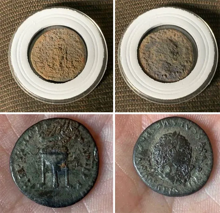 Pensaba que era una porquería romana, pero resultó ser un Denario de Titus muy oxidado, del año 80 d.c.