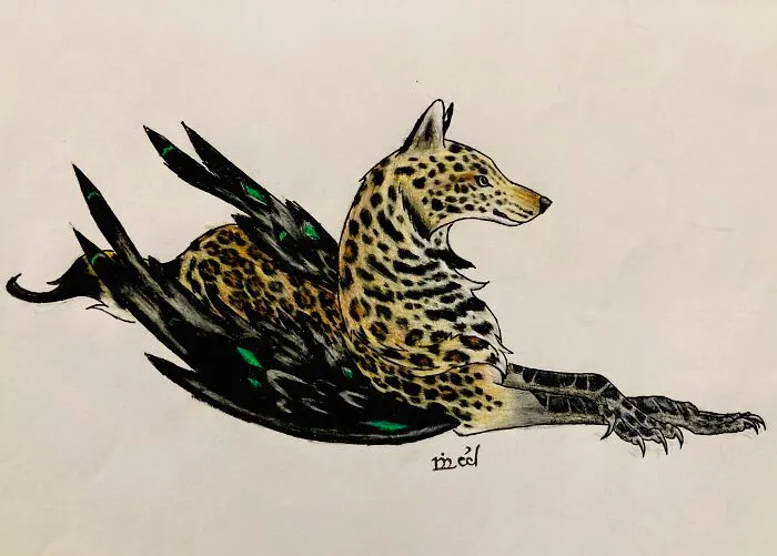 Drawn For A Create An Animal Challenge. He Is A Mixture Of Wolf, Raven, And Leopard.