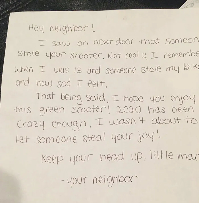Someone Stole A Kid's Razor Scooter In Our Neighborhood. An Anonymous Neighbor Decided To Restore Some Joy Back For The Kid