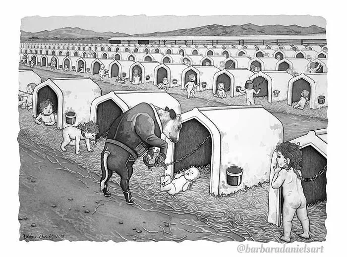 Esta artista hace ilustraciones en las que el rol de los humanos y los animales está invertido, para hacerte pensar (50 imágenes)