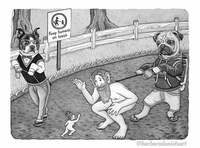Artist Creates Illustrations Where The Roles Of Humans And Animals Are Reversed, And The Reality Is Thought-Provoking (50 Pics)