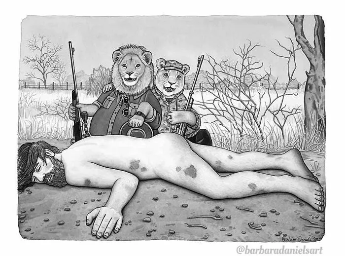 Esta artista hace ilustraciones en las que el rol de los humanos y los animales está invertido, para hacerte pensar (50 imágenes)