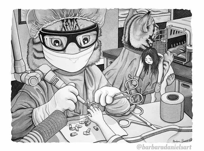 Esta artista hace ilustraciones en las que el rol de los humanos y los animales está invertido, para hacerte pensar (50 imágenes)