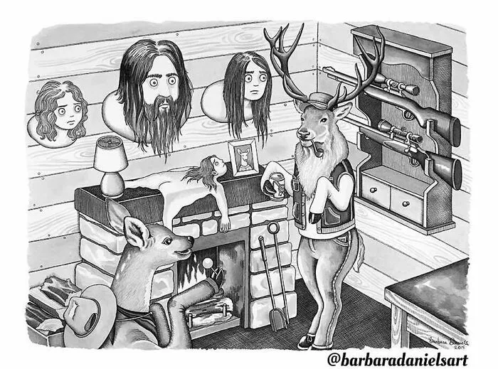 Esta artista hace ilustraciones en las que el rol de los humanos y los animales está invertido, para hacerte pensar (50 imágenes)