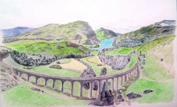 Glenfinnan Viaduct. Colored Pencils