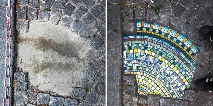 Artist Mends Cracked Sidewalks, Potholes And Buildings Using Vibrant Mosaics, And Here Are His Best 30 Works