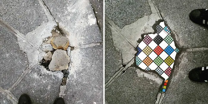 Artist Mends Cracked Sidewalks, Potholes And Buildings Using Vibrant Mosaics, And Here Are His Best 30 Works