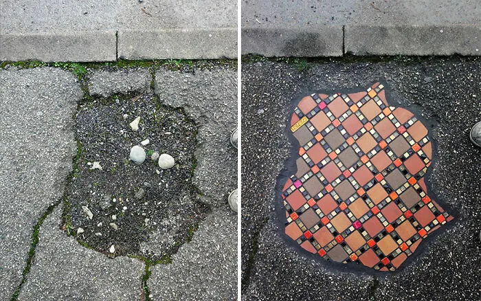 Artist Mends Cracked Sidewalks, Potholes And Buildings Using Vibrant Mosaics, And Here Are His Best 30 Works