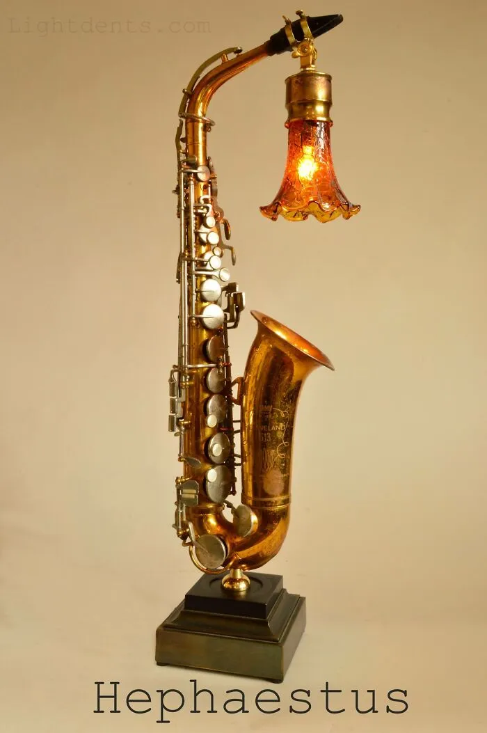 Artist Transforms Discarded Music Instruments And Other Vintage Items Into Lamps (66 Pics)
