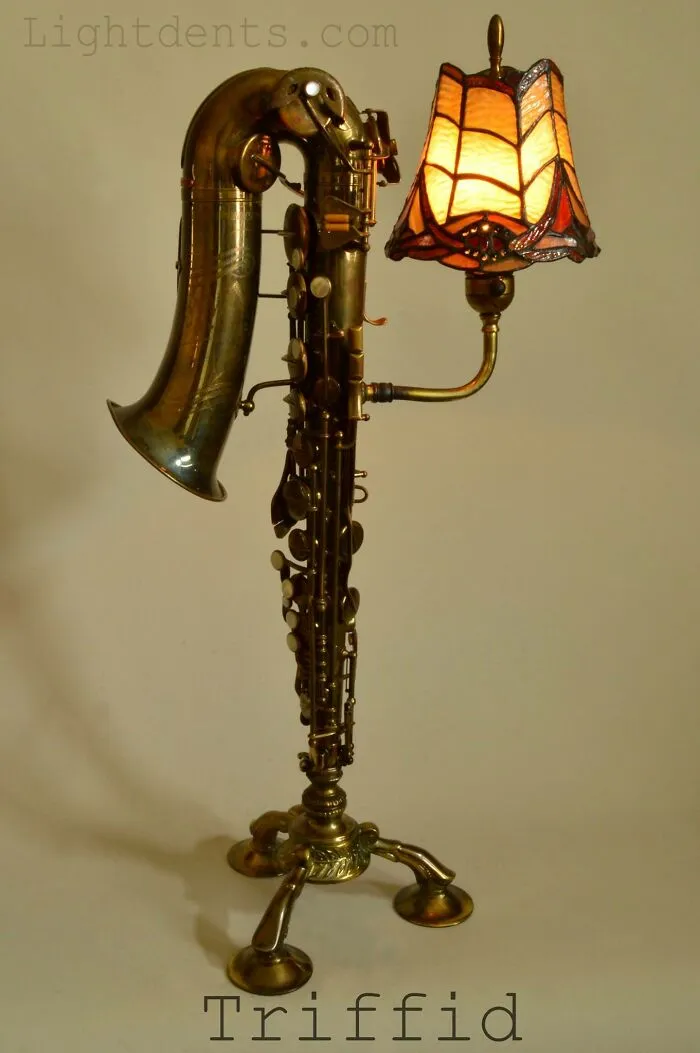 Artist Transforms Discarded Music Instruments And Other Vintage Items Into Lamps (66 Pics)