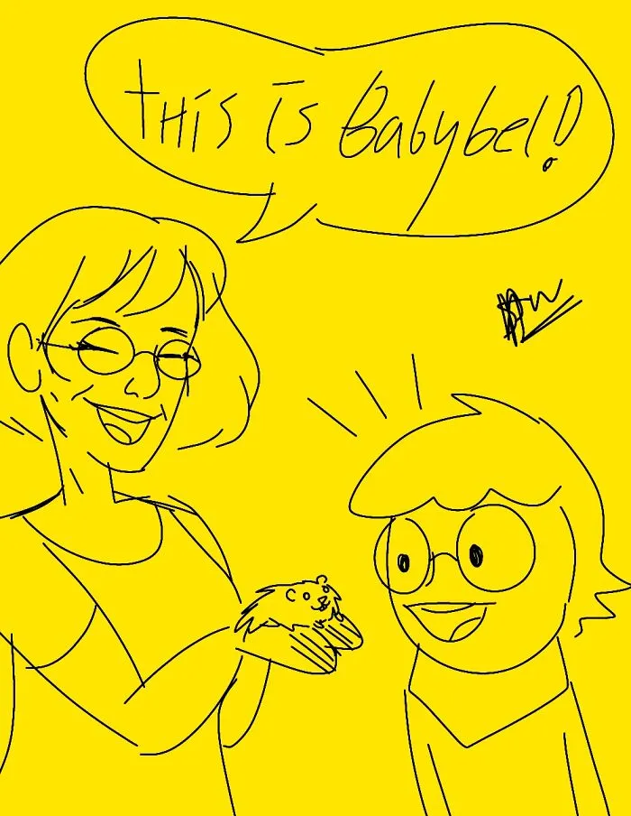 Me Showing The Cartoon Character (Who Kinda Looks Like Me) My Hamster :)))