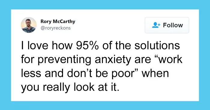 Twitter User Debunks ‘Solutions For Preventing Anxiety’, Shows How They’re Made For The Rich Only