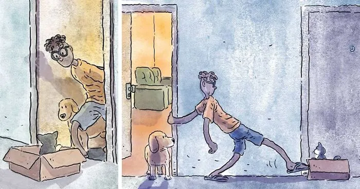 Artist Shares His Kitten Adoption Story In A Heartwarming Comic Without Using A Single Word