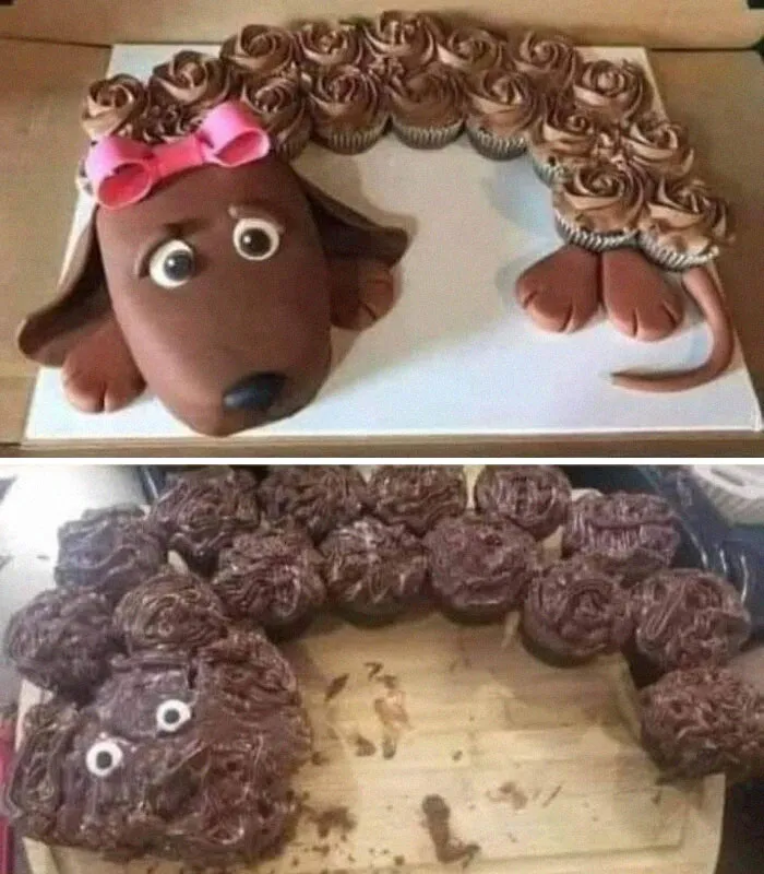 Mi hija quería esta torta con forma de perrito para su cumpleaños. No voy a pagar 25 dólares cuando puedo hacerla yo misma