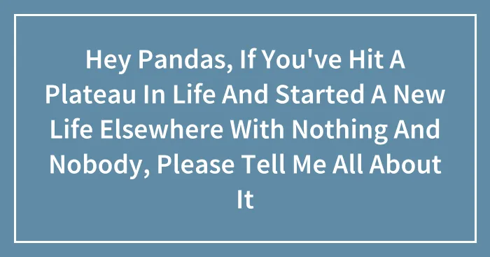 Hey Pandas, If You've Hit A Plateau In Life And Started A New Life Elsewhere With Nothing And Nobody, Please Tell Me All About It (Closed)