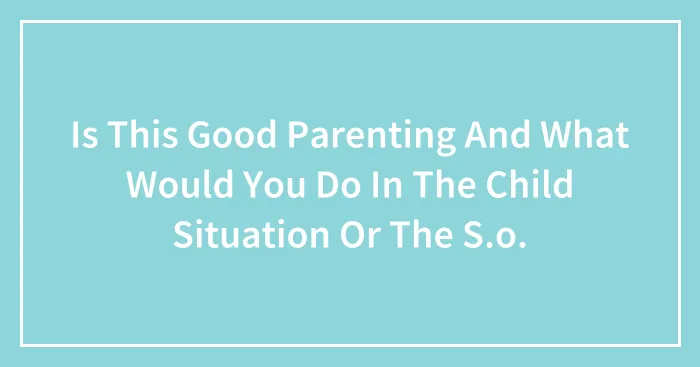 Is This Good Parenting And What Would You Do In The Child Situation Or The S.o.