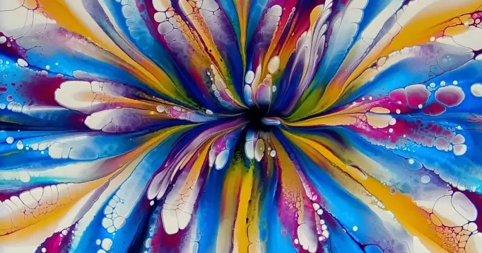 My Fluid Art On Two Stacked Canvases. Cup-Bottom Reverse Flower Dip