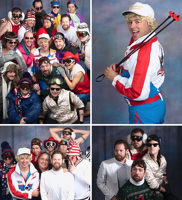 Nos tomamos otra foto de grupo en JCPenny para la re-despedida de soltero de mi amigo. El tema de este año: Películas cutres de esquí