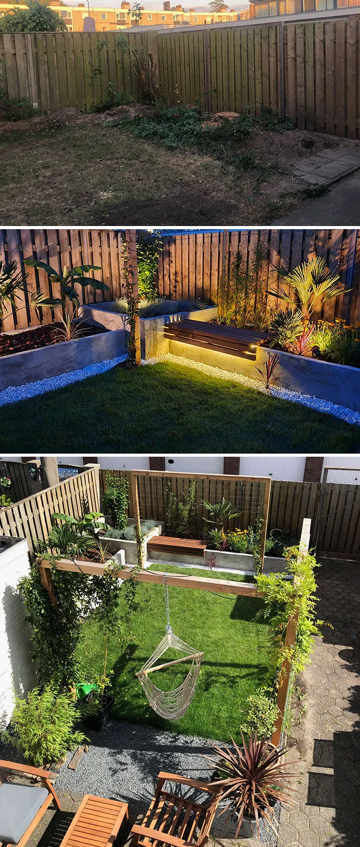 Patio trasero antes y después de la cuarentena 