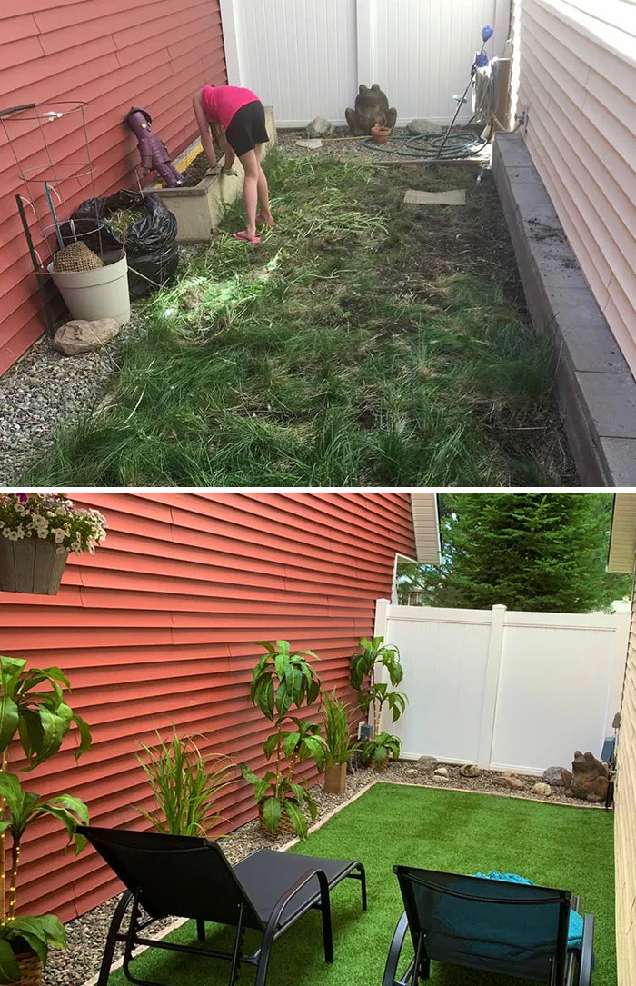  Remodelación del patio trasero hecha a mano. 1 chica, 2 días, $750, y una tonelada de ambición