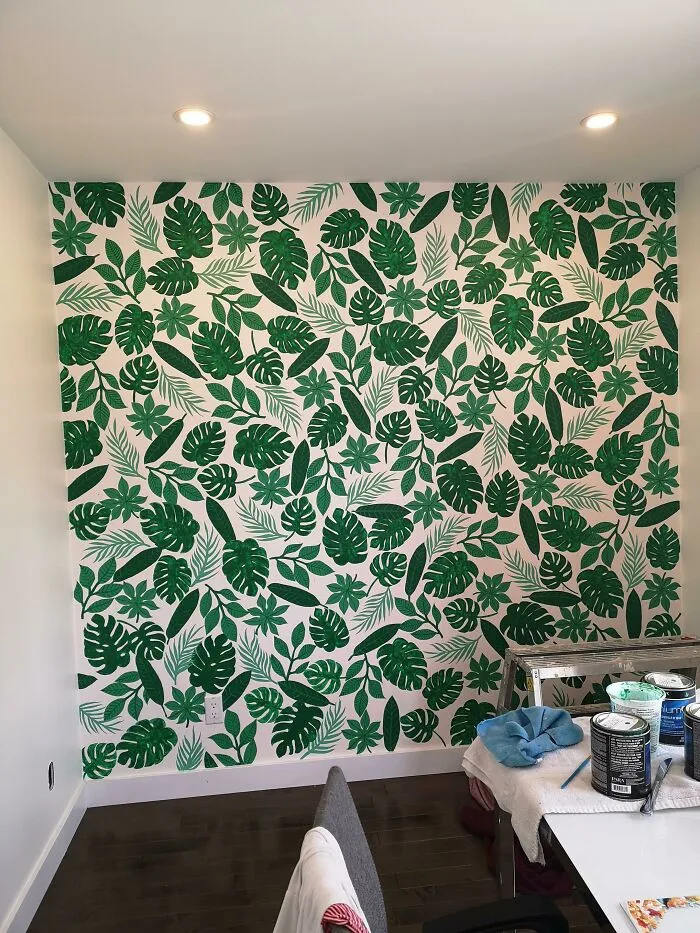 ¡Finalmente terminé con mi "papel tapiz" pintado a mano!