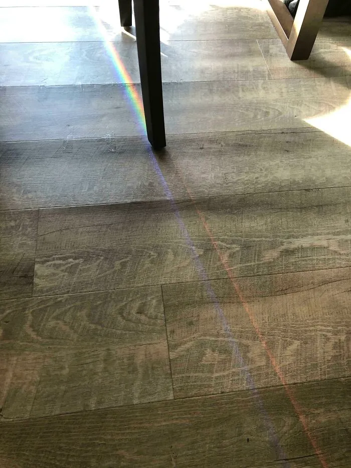 The Sun On My Window Made A Rainbow That’s Split In Half By My Chair Leg