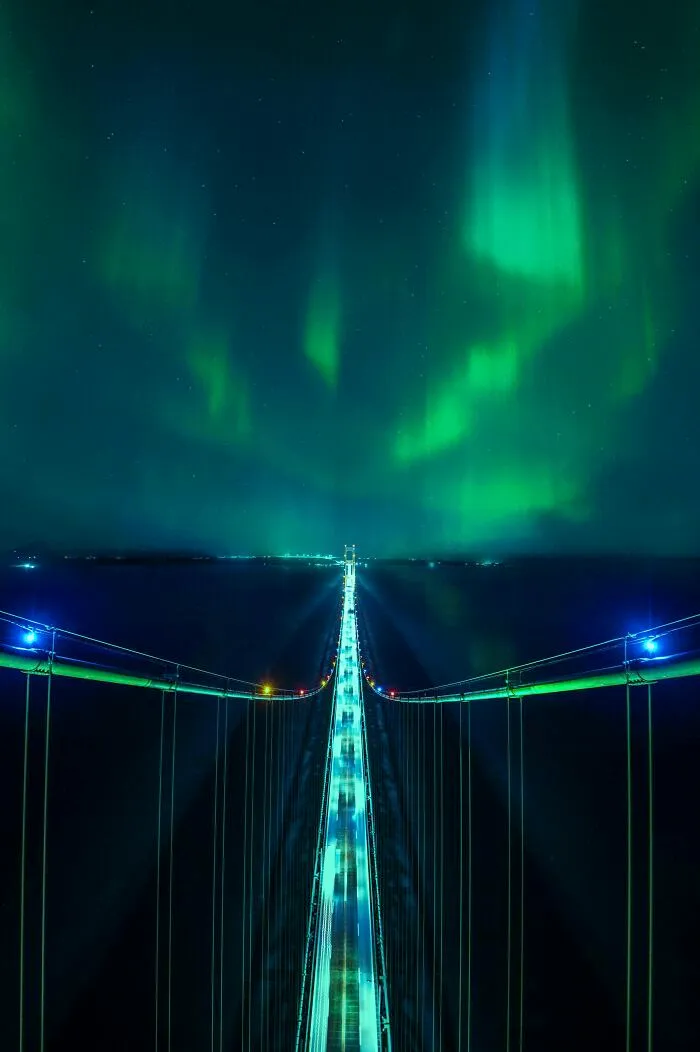Northern Lights From The Top Of The Mackinac Bridge